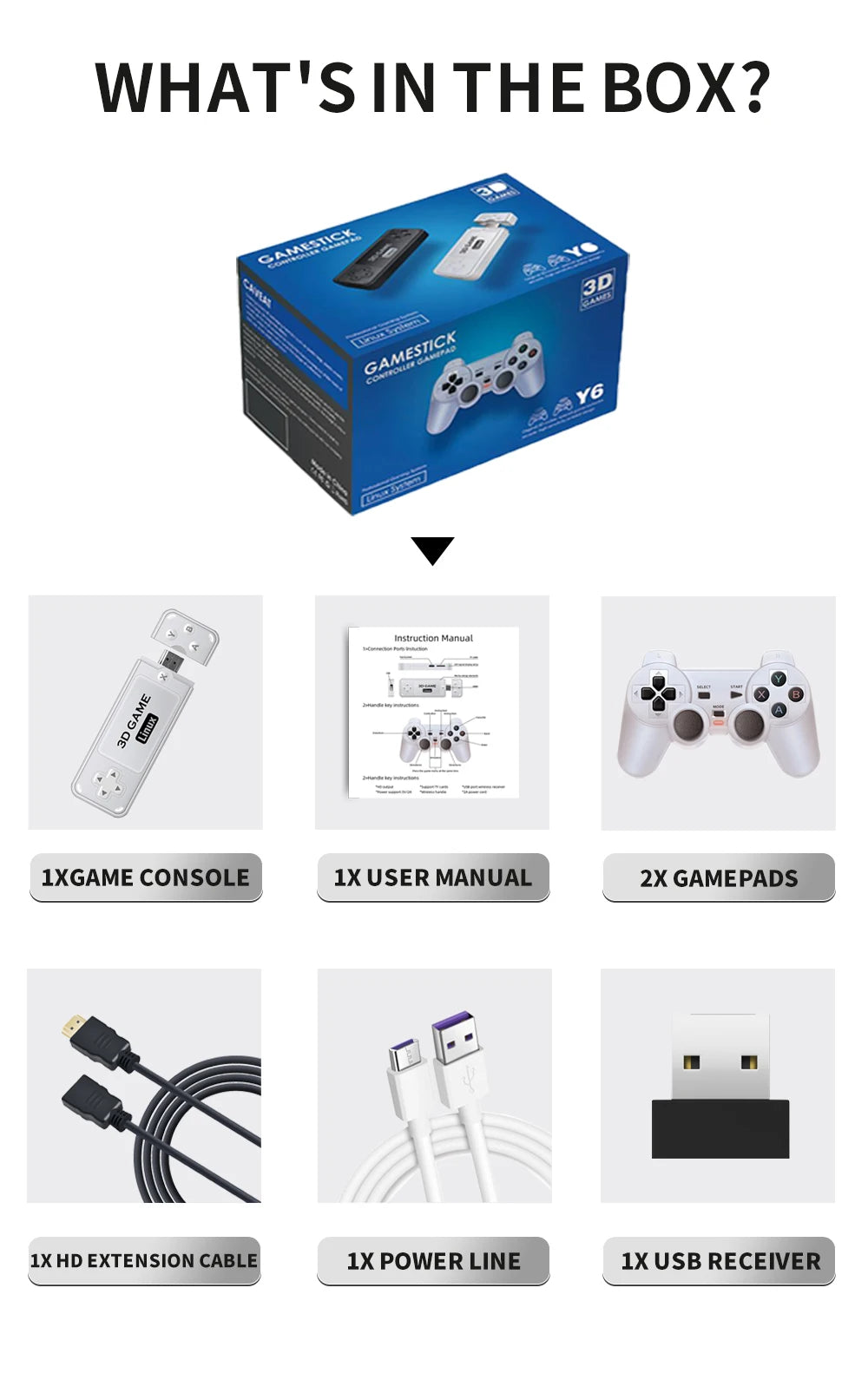 BOYHOM Y6 Console de jeu rétro 4K 60fps sortie HDMI faible latence GD10 TV bâton de jeu double poignée Console de jeu domestique Portable pour GBA