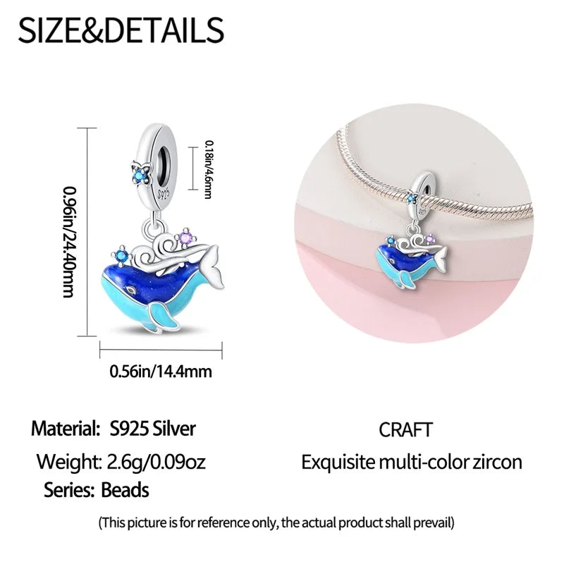 Pendentif de Collection d'écologie marine en argent Sterling 925, mignon, méduse, hippocampe, baleine et tortue, bijoux fins, cadeau de fête sur la plage