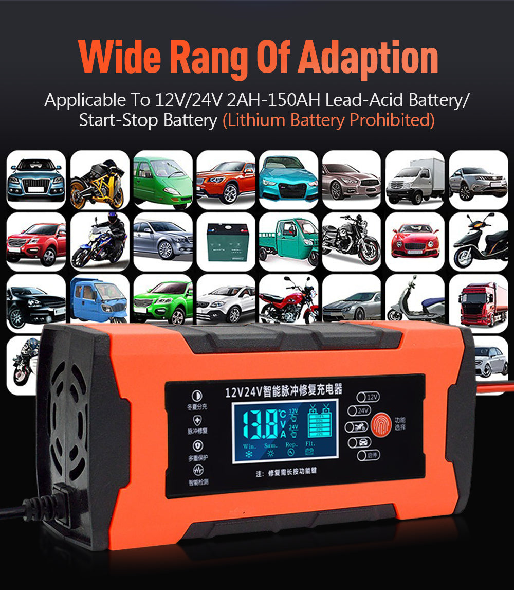 Chargeur de batterie de voiture 10A 12V chargeur de batterie automobile 24V 5A accessoires de voiture affichage numérique détection impulsion réparation chargeur de voiture