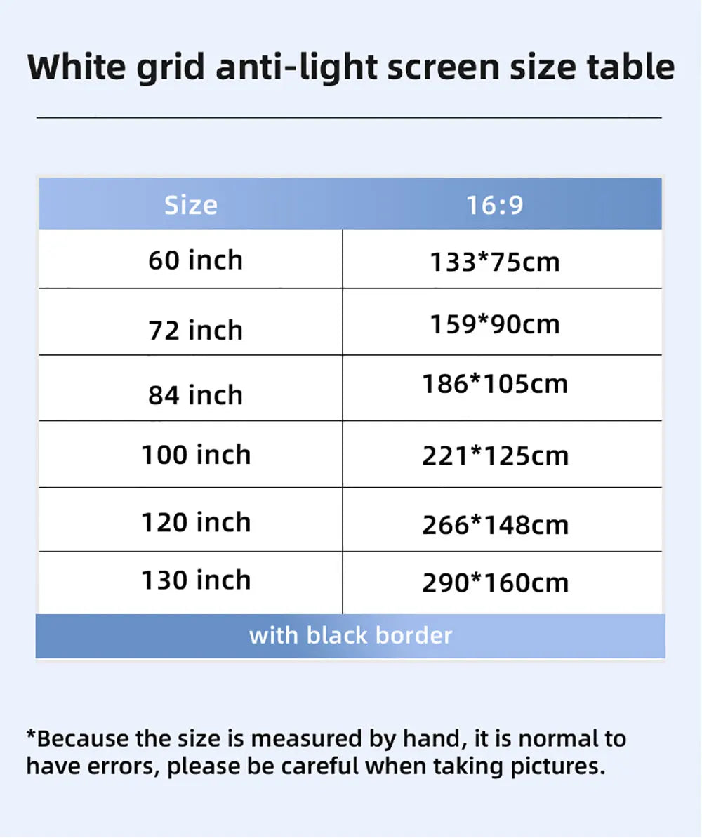 Écran de projection Salange grille blanche Anti-lumière 16:9 écran de Projection pour la maison 72 84 100 120 130 pouces tissu réfléchissant Portable
