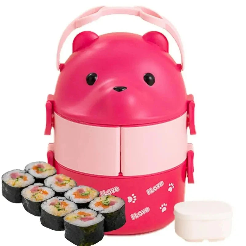 Boîte à lunch isotherme portable pour enfants, ensemble de conteneurs à lunch empilables, lunettes de dessin animé Bento, forme d'ours, récipient de stockage des aliments