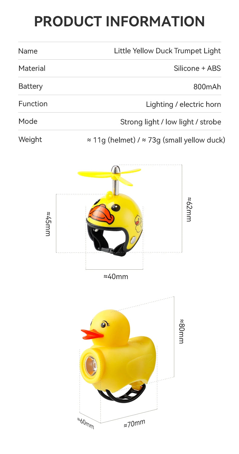 Lumière de vélo pour enfants, équitation de nuit, petit canard jaune, sonnette pour enfants, lampe de poche, phare de vélo pour cyclisme, lampe avant de vélo