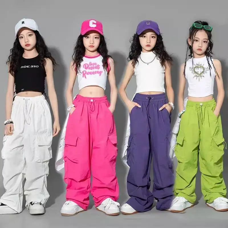 Pantalon de jogging Hip Hop pour enfants de 5 à 14 ans, Cargo pour filles, pantalon droit pour adolescentes, taille haute, Vintage, décontracté, Streetwear, Baggy