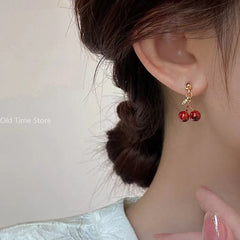 Collier de personnalité pour femme, bijoux de mariage, cadeaux d'anniversaire, vin rouge, aucun pendentif couleur or, ensemble de boucles d'oreilles, mode