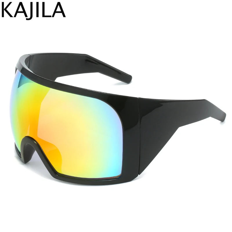 Lunettes de soleil surdimensionnées Punk Shield pour femmes et hommes, grande monture, marque de luxe, masque Steampunk, lunettes de sport pour dames, UV400, 2025
