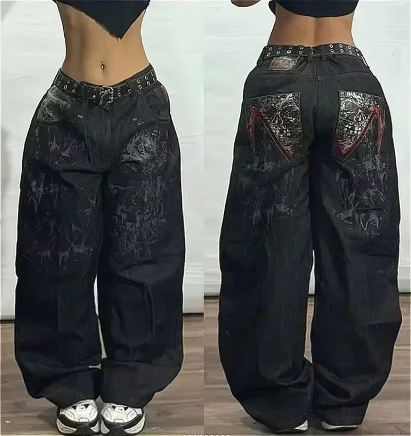 American Y2K 2025 New Baggy Wide Leg Black Oversized Jeans Women's Casual Street Joker Denim Pants Couple Jeans Vintage Streetwear