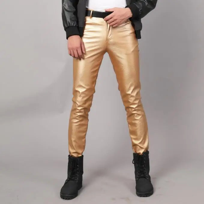 Pantalon en cuir PU pour hommes, Slim, à la mode, rouge, bleu, noir, gris, blanc, nouvelle collection 2024