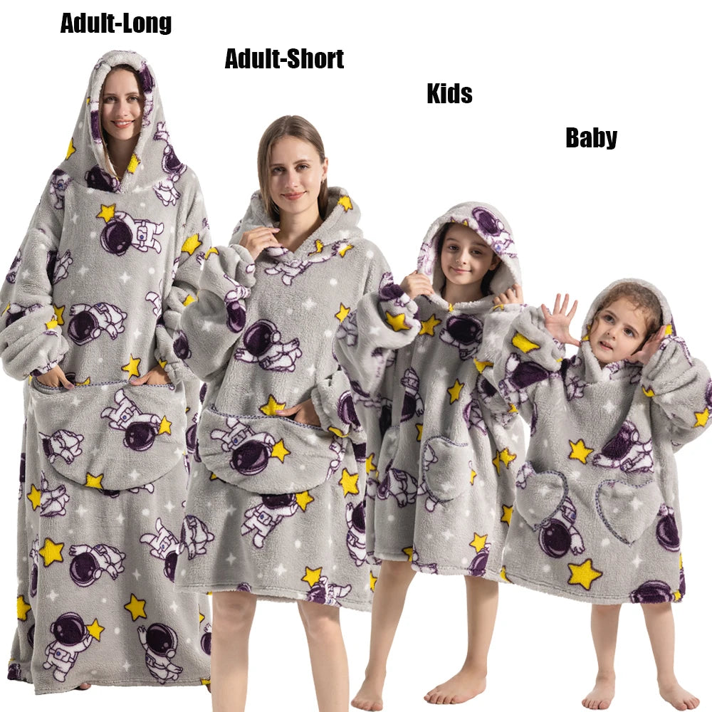 Sweat-shirt à capuche d'hiver pour femmes et hommes, pull polaire géant TV, couverture surdimensionnée avec manches, vêtements citrouille d'halloween pour adultes