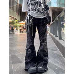 Jean évasé Baggy Y2k pour femmes, pantalon en Denim Patchwork, Style japonais Harajuku des années 2000, Vintage, surdimensionné, Cargo, vêtements