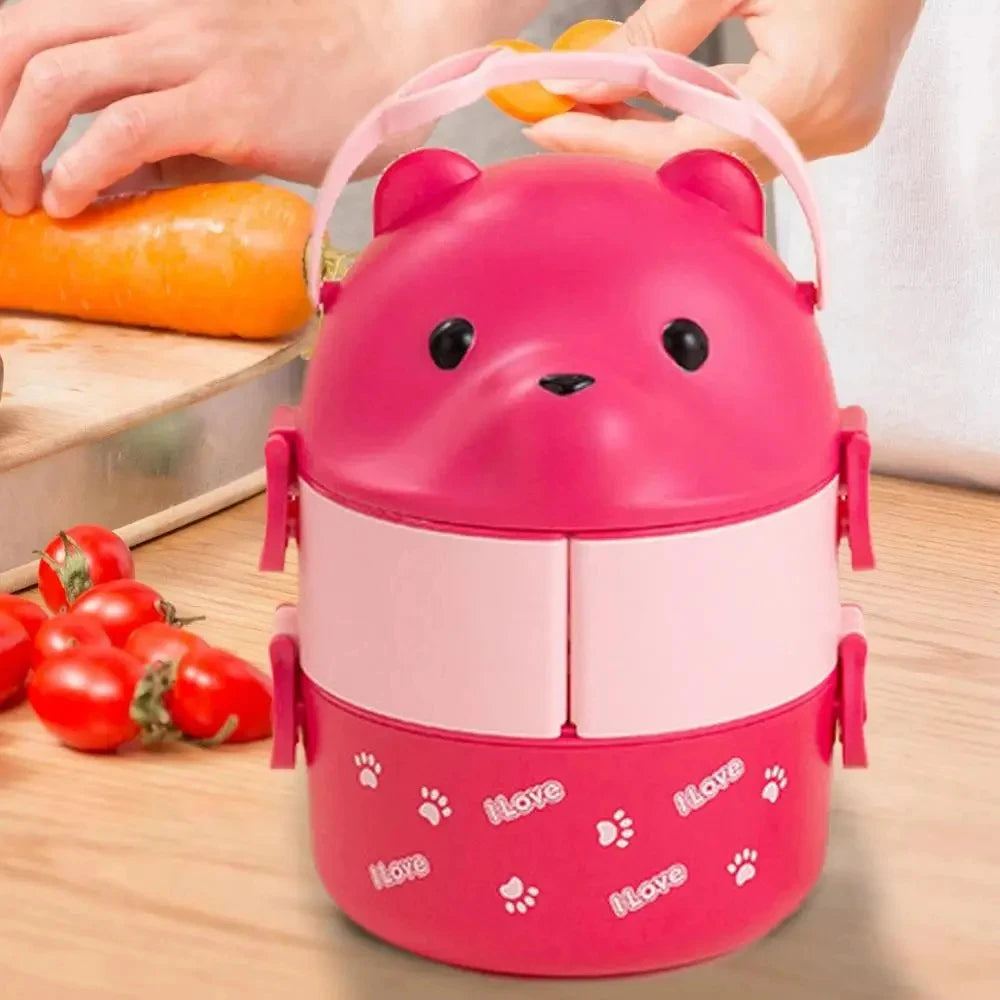 Boîte à lunch isotherme portable pour enfants, ensemble de conteneurs à lunch empilables, lunettes de dessin animé Bento, forme d'ours, récipient de stockage des aliments