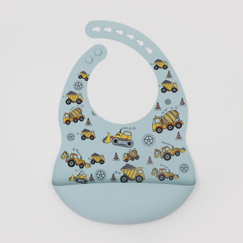 Nouveauté bavoirs en silicone pour bébé impression en silicone bavoir pour nouveau-né alimentation rot tissu avocat zoo tracteur impression vaisselle