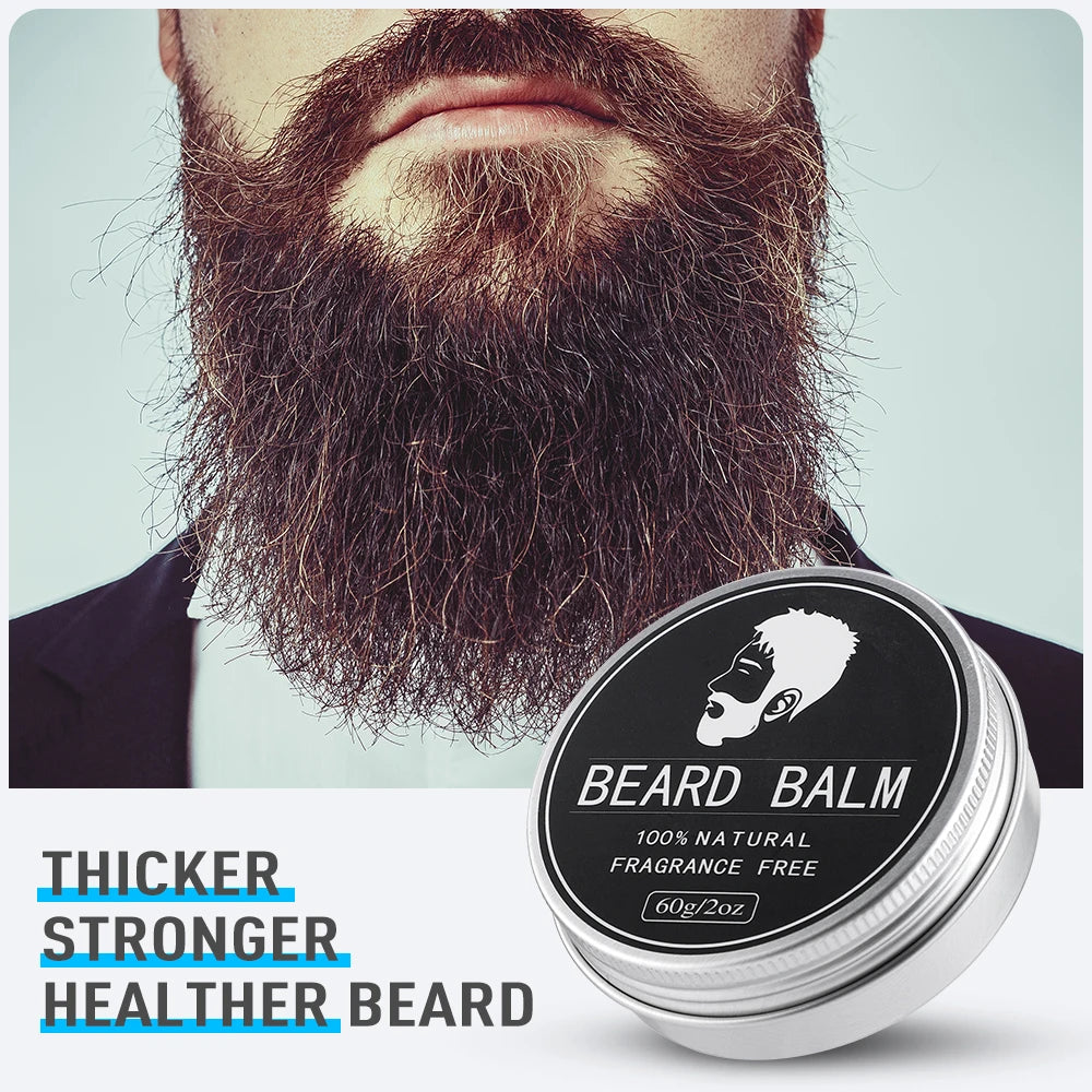 Baume à barbe pour hommes, 60g, cire de croissance des poils du visage, épais, hydratant, nourrissant, crème professionnelle pour moustache, soins pour la barbe