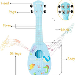 Jouet de guitare ukulélé pour tout-petits, Instruments de musique d'éducation précoce, Mini jouets d'apprentissage de guitare à 4 cordes, jouets interactifs Parent-enfant