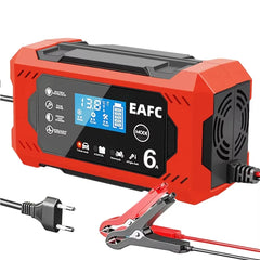 Chargeur de batterie de voiture, grand écran 6a 12V, dispositif de charge de batterie de voiture et de moto, batterie au plomb, réparation intelligente, écran LCD