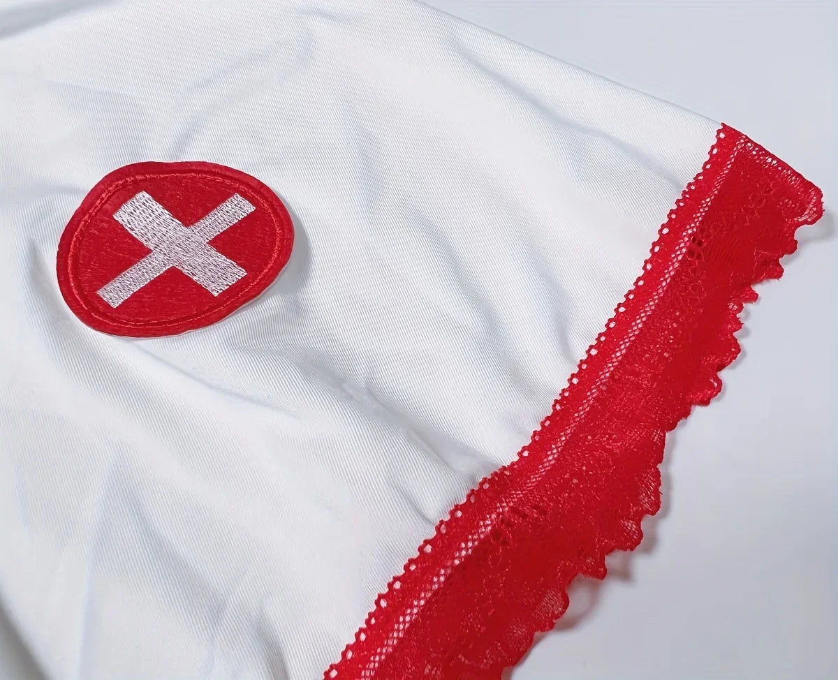 Costume uniforme d'infirmière coquine pour femme, haut caraco licou, jupe à nœud, tongs, vêtements de sauna, lingerie cosplay sexy, sous-vêtements