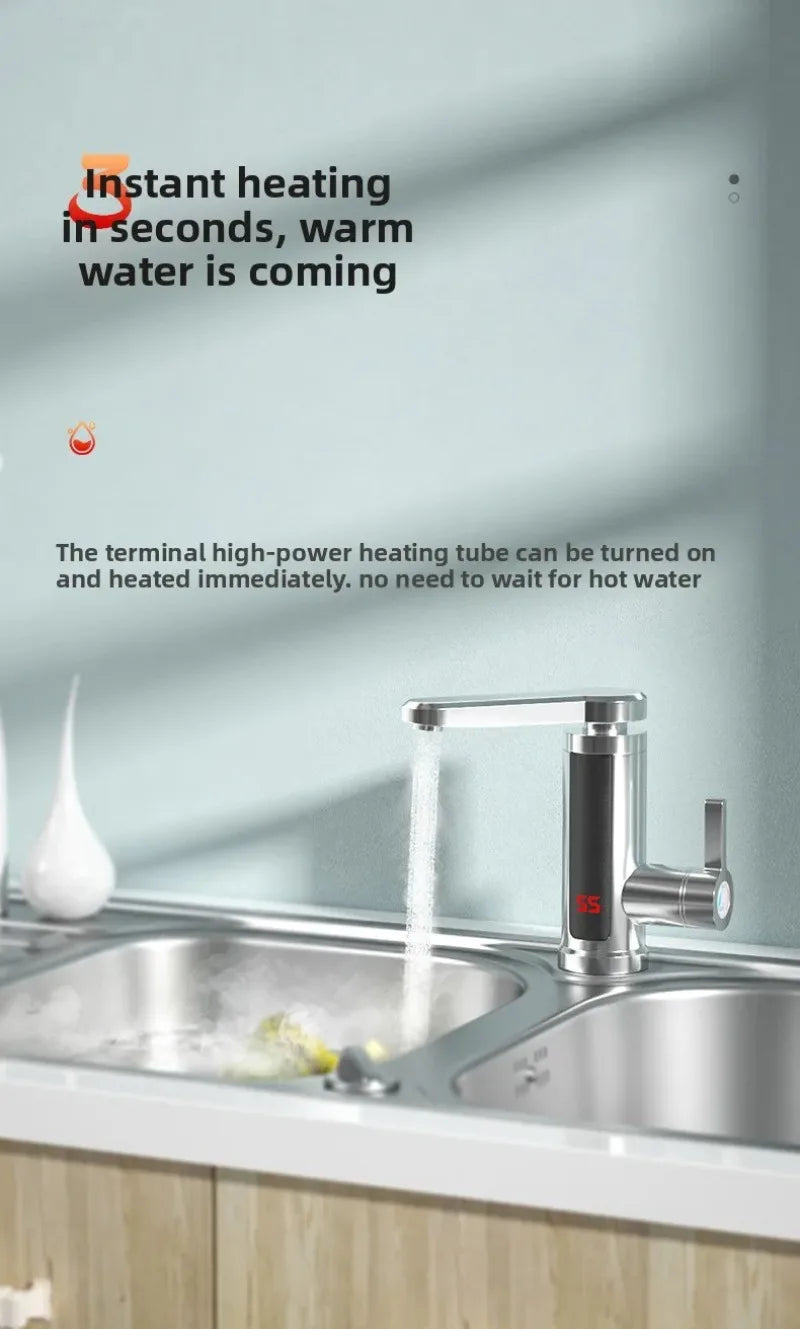 Chauffe-eau électrique 220V, robinet de cuisine, chauffage instantané sans réservoir, mélangeur chauffant coulant, affichage numérique