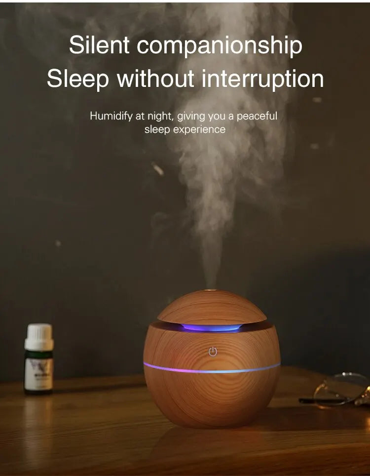 Humidificateur d'air ultrasonique USB, diffuseur d'arôme, Grain de bois, veilleuse LED, diffuseur d'huile essentielle électrique, aromathérapie pour la maison, 130ML