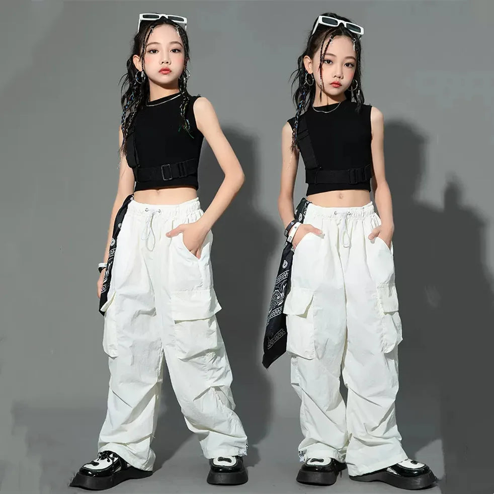 Pantalon de jogging Hip Hop pour enfants de 5 à 14 ans, Cargo pour filles, pantalon droit pour adolescentes, taille haute, Vintage, décontracté, Streetwear, Baggy