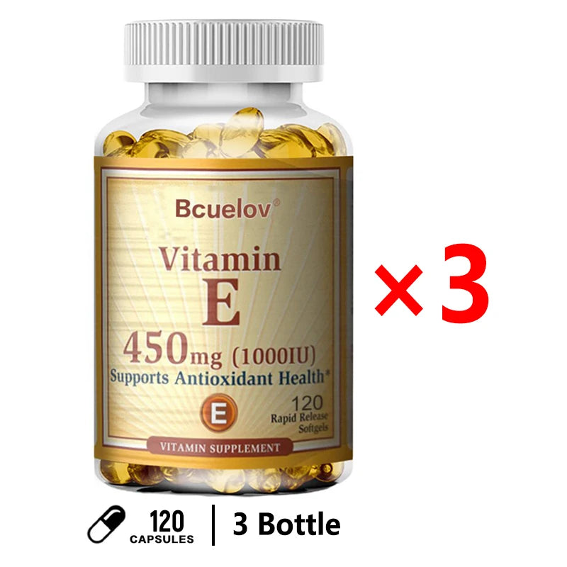 Bcuelov Vitamine E 1000 IU 450mg - pour la peau, les cheveux, la santé circulataire, le support du système immunitaire - supplément antioxydant