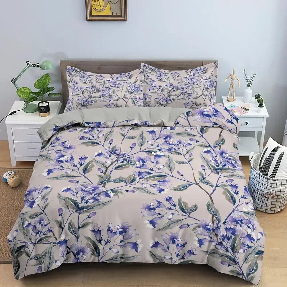 Royal Blue Gold Flower Classic Duvet Cover Sets, Queen, Full, Double Duvet Covers Pillowcases Bedding Set 260x220cm