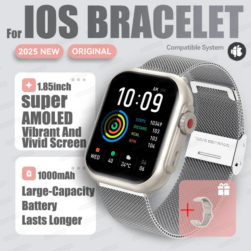 2025 nouvelle mode sport montre intelligente hommes femmes 1.85 pouces HD AMOLED plein écran tactile IP68 étanche Bluetooth appel montres intelligentes