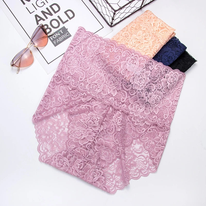 Culotte en dentelle femmes taille haute sous-vêtements floraux M-3XL filles culottes Sexy dames dentelle caleçons Lingerie chaude
