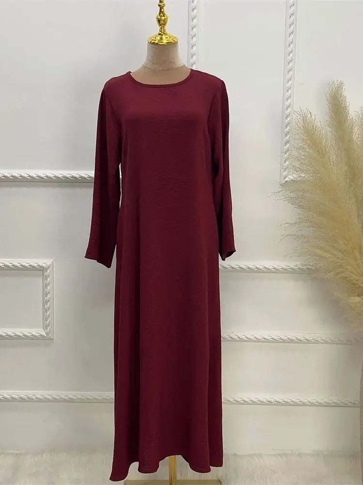 Noir blanc rose solide dubaï modeste sous Robe Abaya Islam caftan musulman avec poches robes pour femmes Robe Femme Musulmane