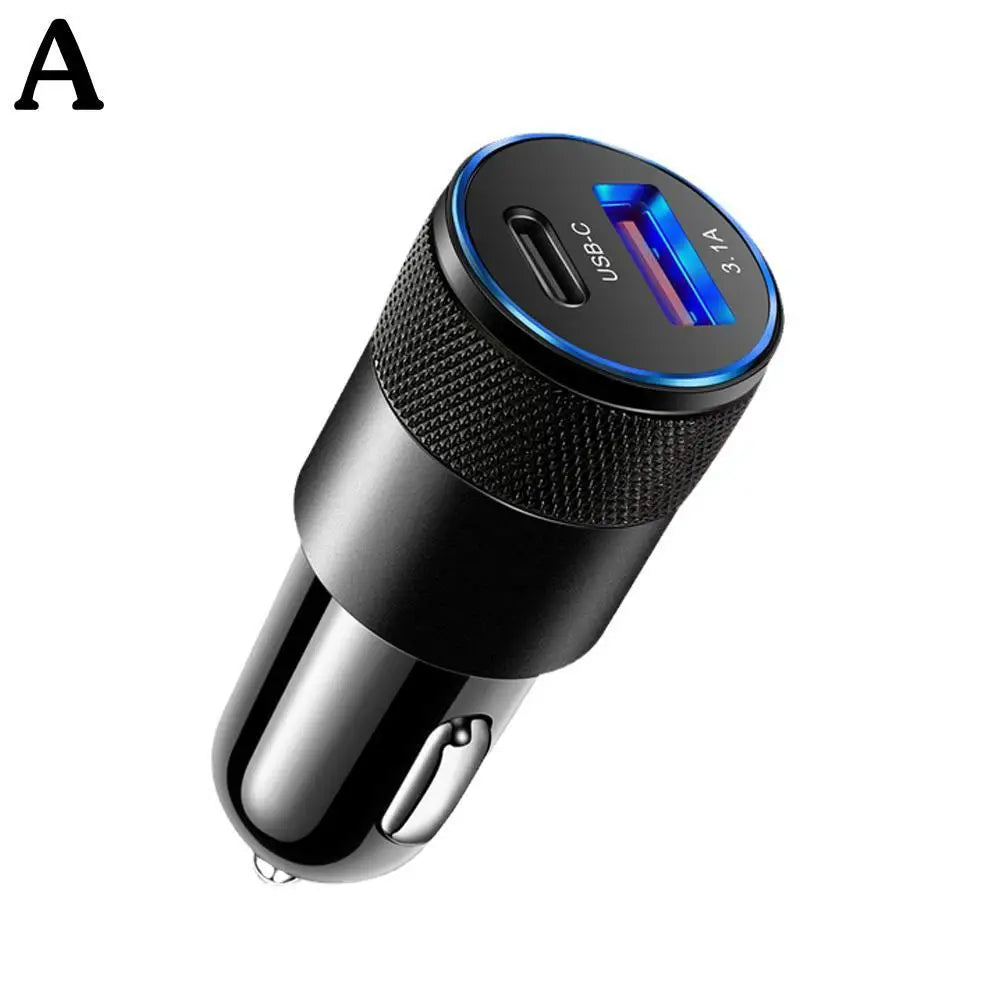 15W USB + PD petit canon en acier chargeur de voiture en alliage d'aluminium en métal chargeur de voiture 3.1A chargeur de voiture de téléphone portable
