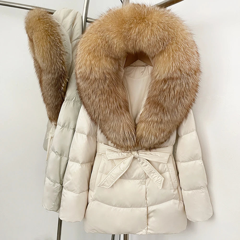 Down Jacket Women Large Fox Fur Hooded Thick Natural Silver Fur Warm Female Parkas Waterproof 2025 Winter 90% Duck Down Coat