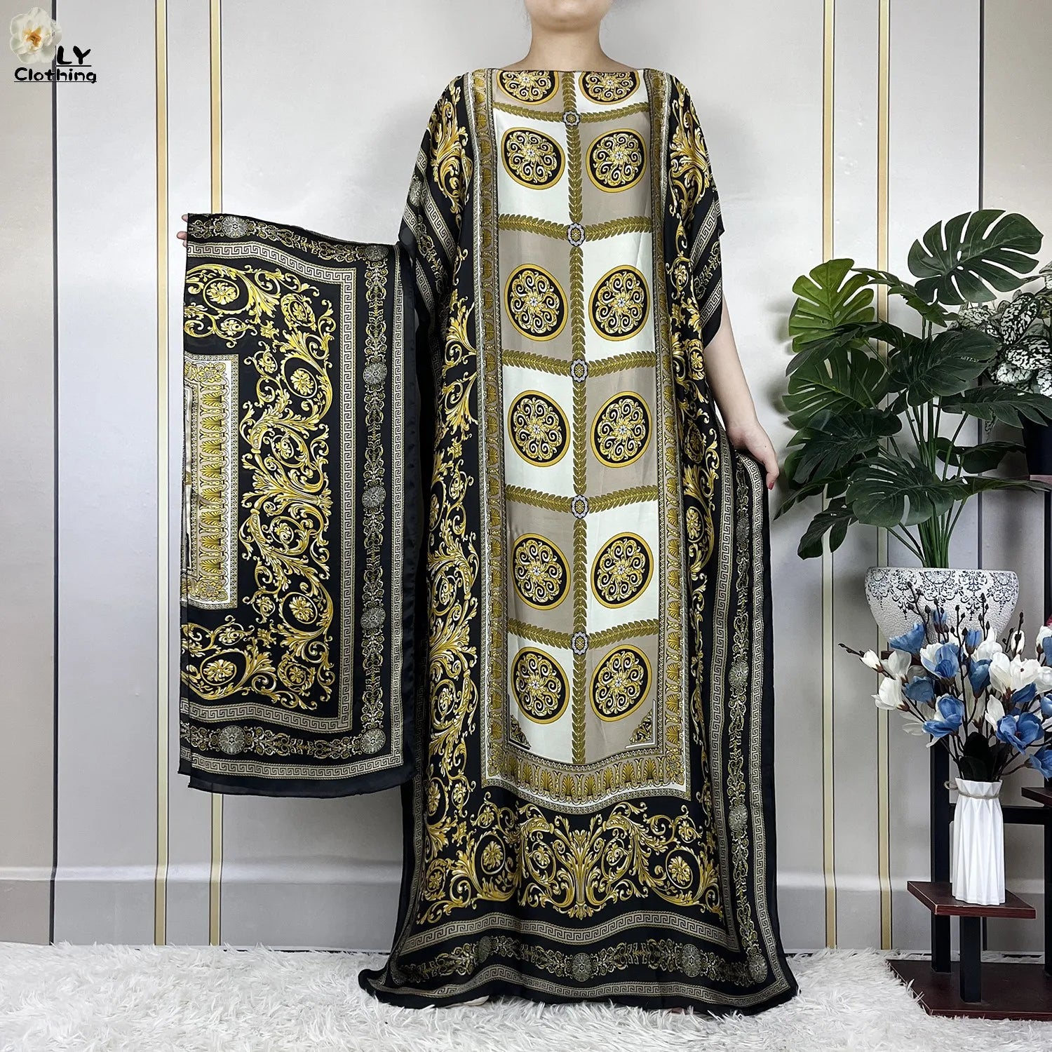 Muslim abayas with belt for women, African maxi dress, elegant evening dress, soft printed turban, new fashion, 2023