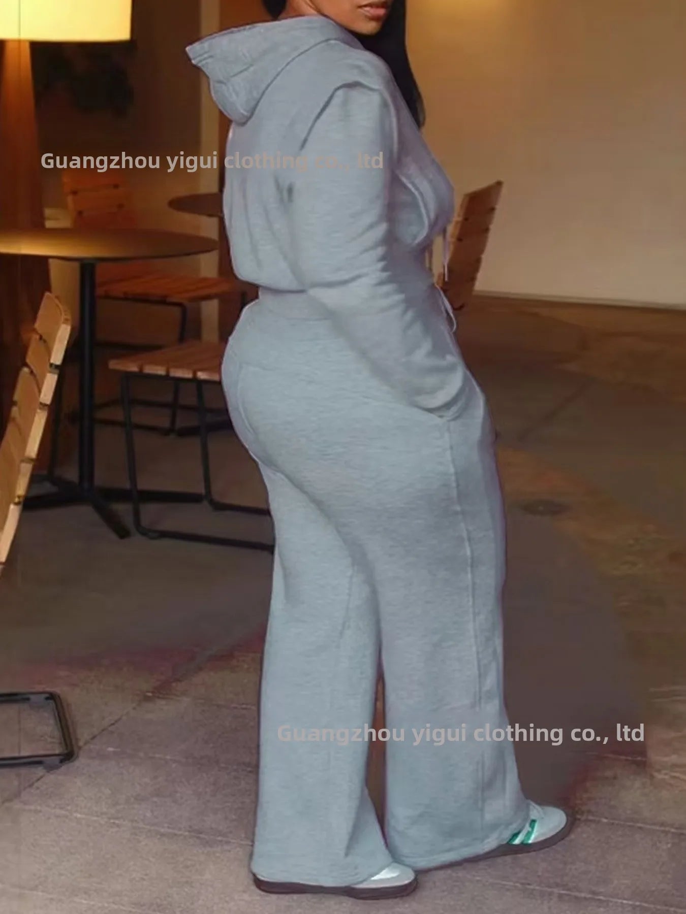 Ensemble deux pièces à la mode pour femmes, grande taille, sweat à capuche de couleur Pure, pantalon à jambes droites, avec cordon de serrage, tenue décontractée de Style de rue