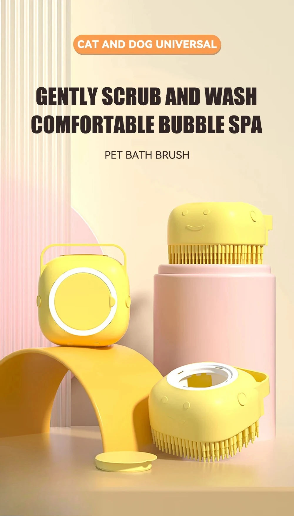 Brosse de bain pour chien, brosse de Massage pour animaux de compagnie, distributeur de shampoing, brosse en Silicone souple, poils en caoutchouc pour chiens et chats, outil de toilettage de douche