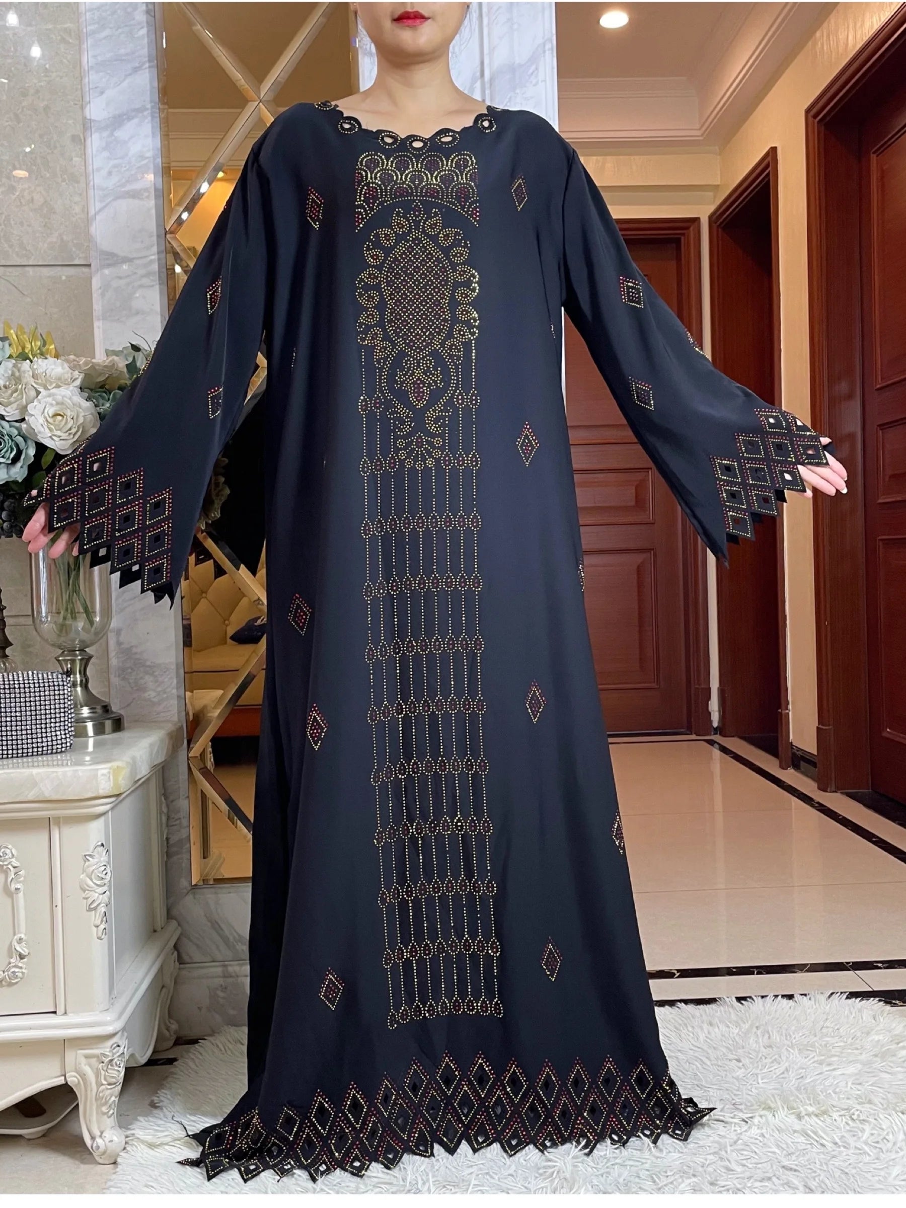 2024 mode diamants conception creuse Abaya Ramadan Eid fermé longue Abaya dubaï femmes robe musulmane modeste vêtements islamiques