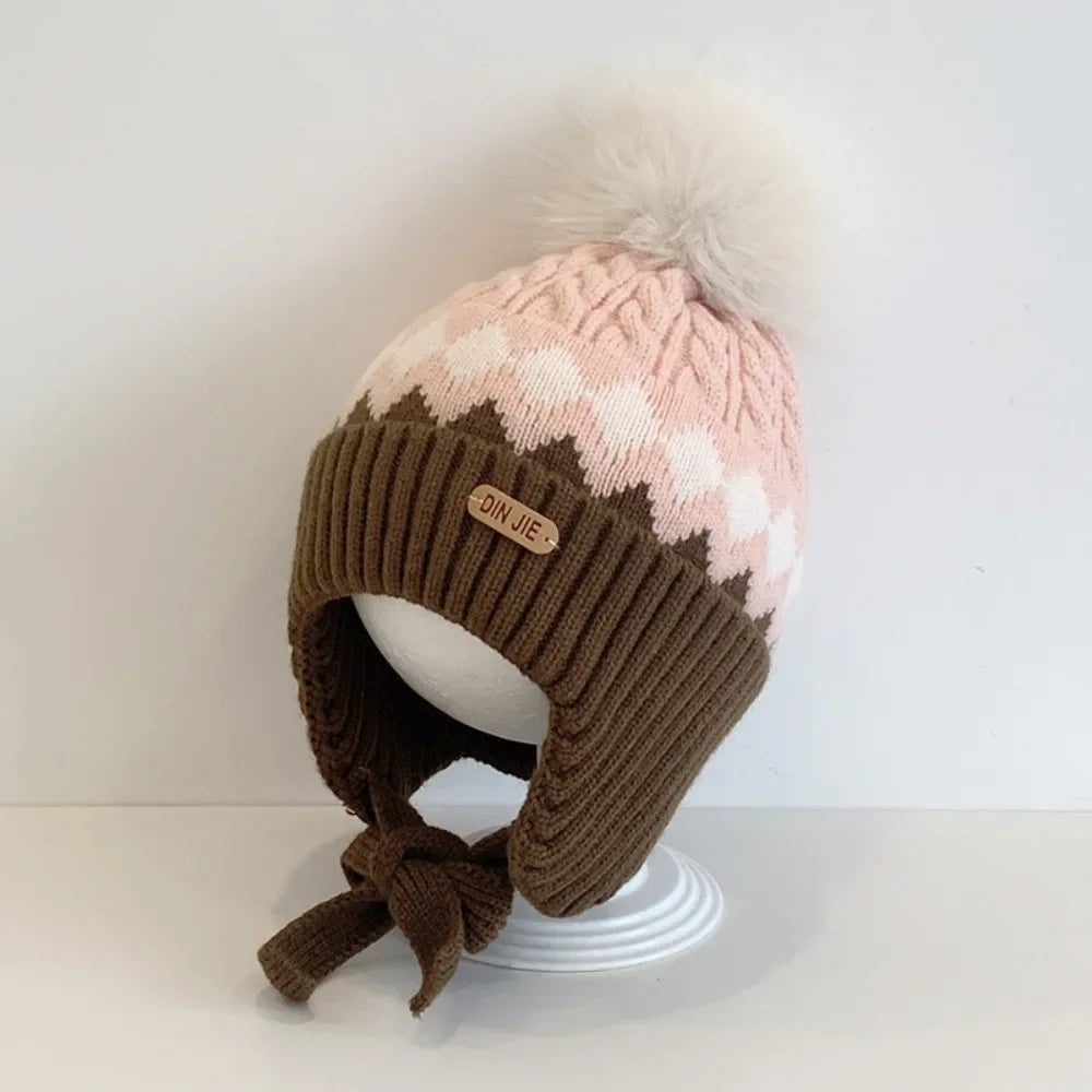 Nouveau haute qualité 2-5 ans bébé tricoté chapeau chaud épaissir enfants cache-oreilles casquette coupe-vent tricoté laine chapeau automne hiver
