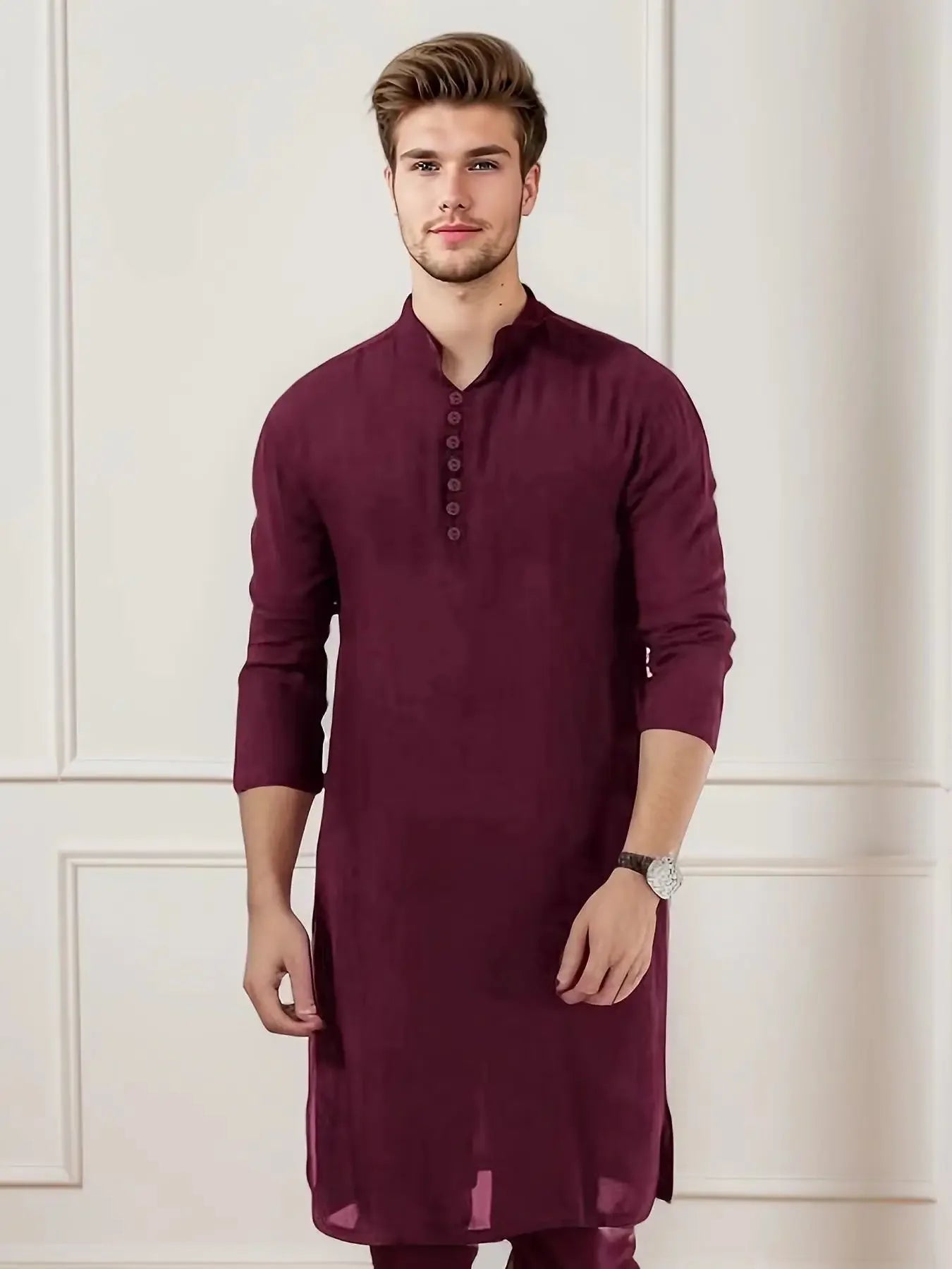Abaya-Robe à manches longues pour hommes, chemise islamique, caftan élégant, pakistanais, vêtements indiens, Eid musulman, S-5XL