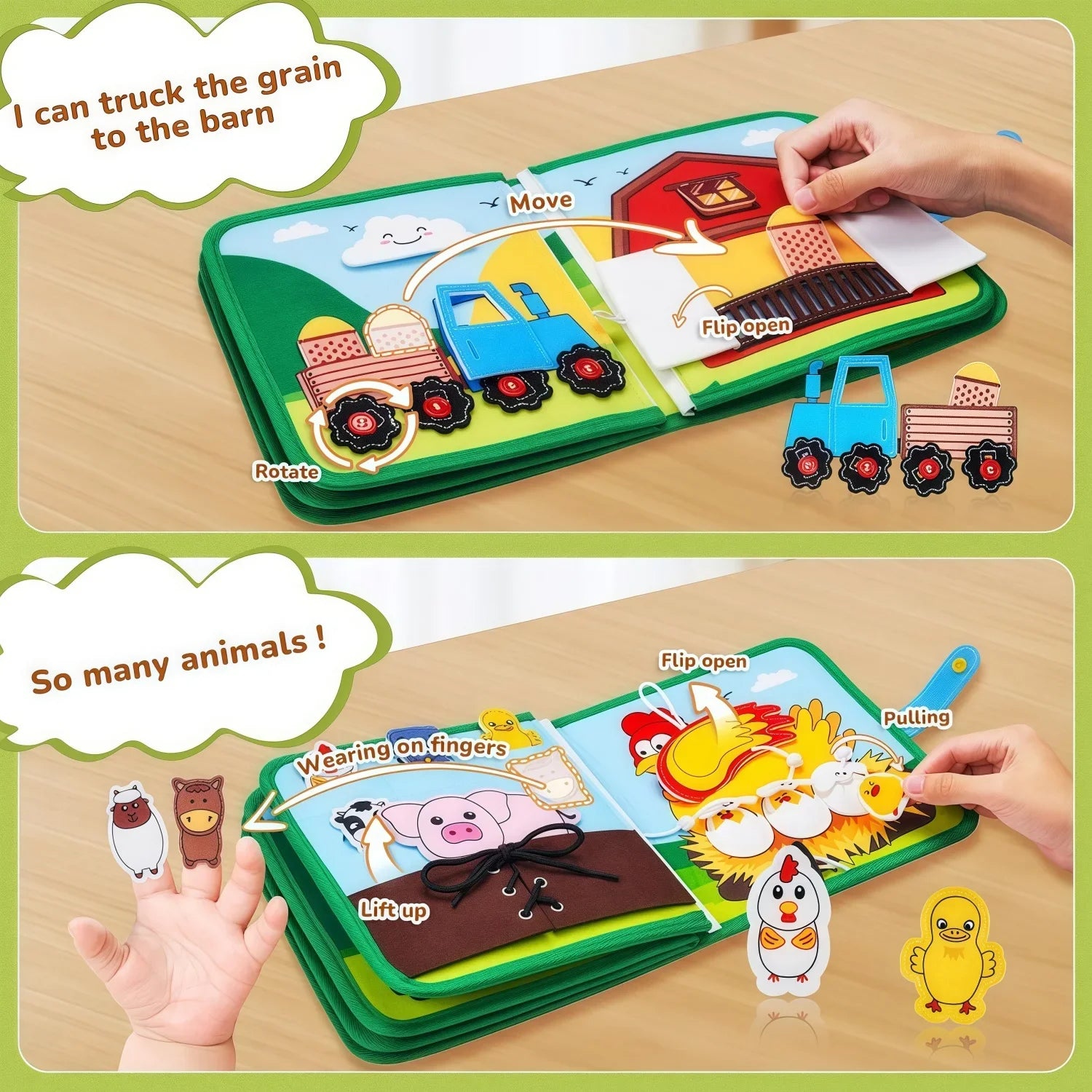 Livre silencieux Montessori – Jouet d'activité pour animaux de ferme avec conte pour les tout-petits, apprentissage précoce des motricité fine