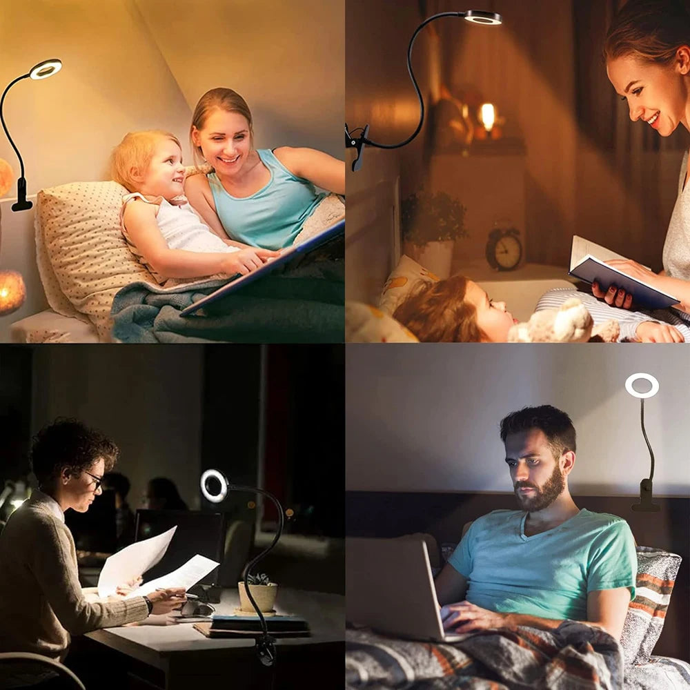 48 LED lampe de bureau Clip USB livre lumière chevet 360 °   Protection oculaire flexible, lampe de lecture à col de cygne, luminosité réglable, niveau 3