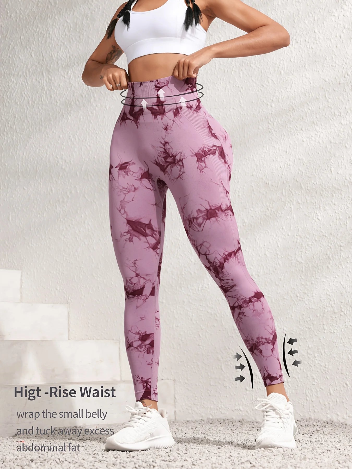 Women's seamless gym leggings, yoga pants, tie-dye, exercise tights, tummy control, high waist, workout pants