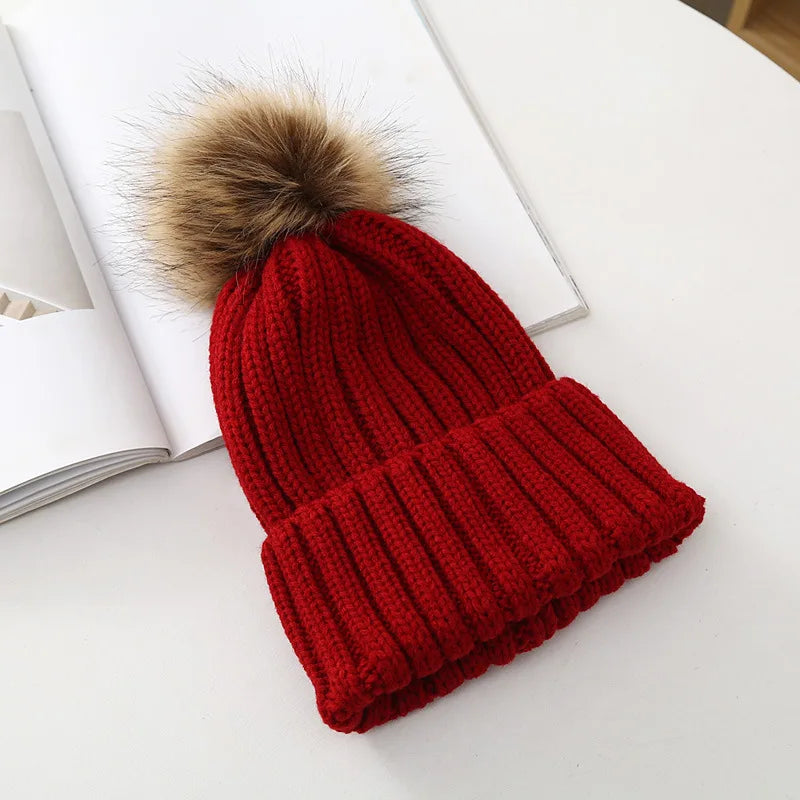 Chapeaux d'hiver pour enfants, pour filles et garçons, grand pompon, épais et chaud, tricoté, pour adultes et enfants, pull classique unisexe, casquettes Parent-enfant
