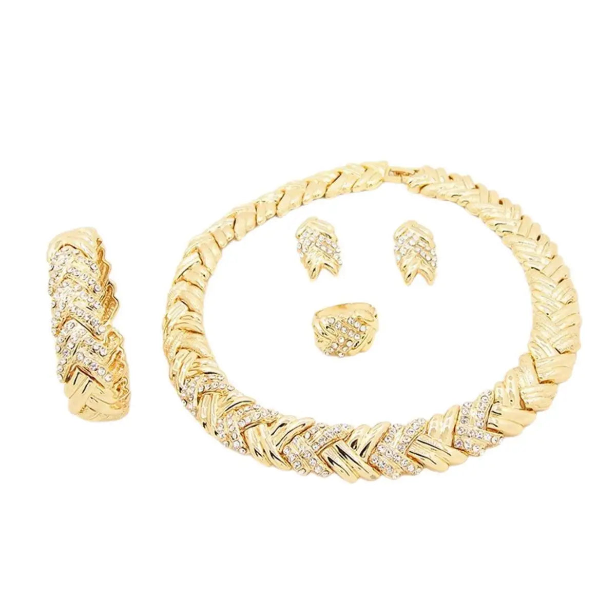 Ewelry pour femmes ensemble de bijoux en cristal de mode plaqué or 18 carats strass cristal clair collier boucles d'oreilles accessoires cadeaux pour Pr