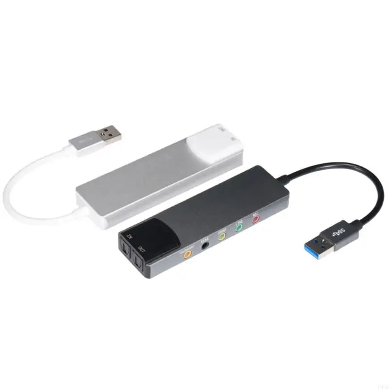 External USB sound card with microphone inputs, line inputs, and optional optical DIF output for professional-quality sound editing
