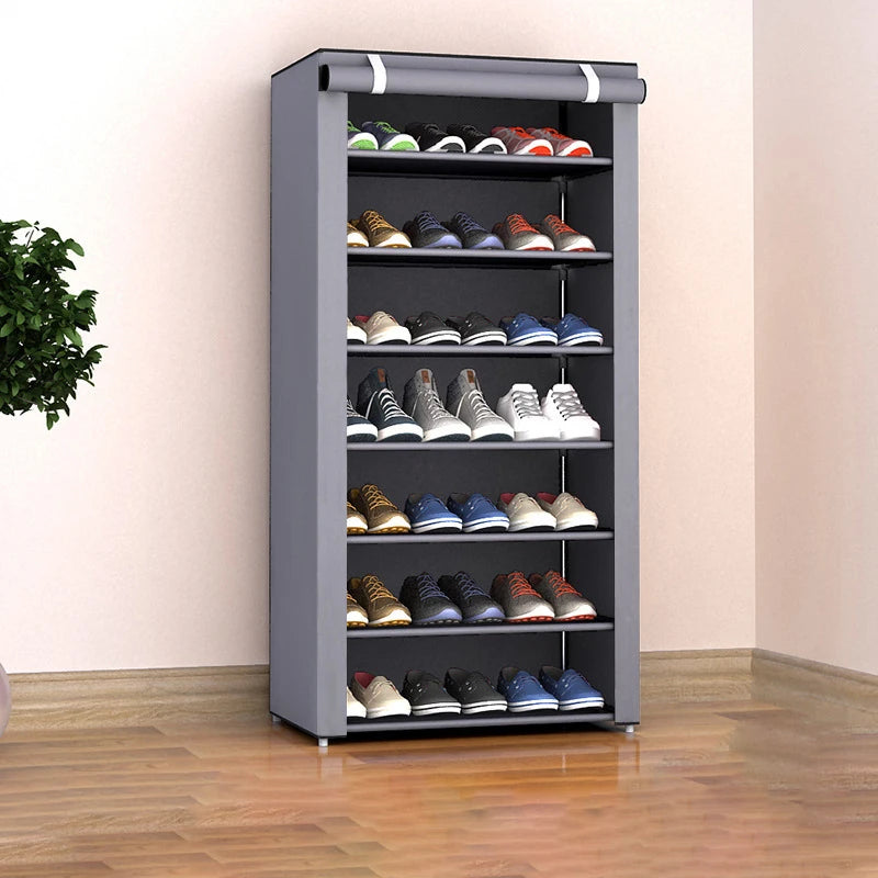 Armoire à chaussures multicouche à 6-10 niveaux avec porte volet roulante anti-poussière, facile à assembler, armoire de rangement domestique peu encombrante, adaptée aux entrées, couloirs, chambres à coucher, salons,