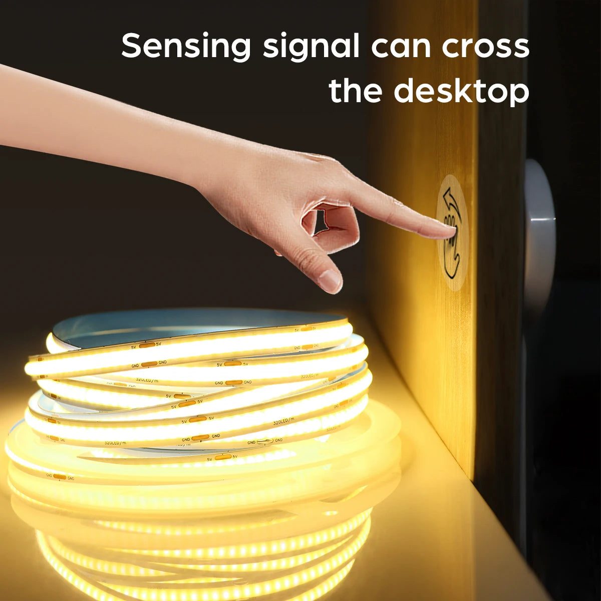 5V USB COB LED strip light, with manual scanning motion sensor and touch dimming switch, 1M-5M LED strip light, kitchen and bedroom lighting