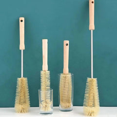Nettoyeur de brosse de bouteille avec Long manche en bois, brosse de nettoyage de bouteille d'eau, poils naturels, brosse de bouteille de gommage de cuisine pour pichet de tasse