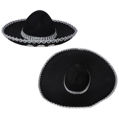 Chapeau mexicain unisexe pour adultes et enfants, motif de crâne tressé métallique, chapeau noir à large bord pour l'été, chapeau de soleil en plein air, accessoire de Cosplay d'halloween