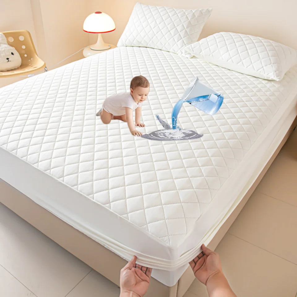 Housse de matelas 100% imperméable, drap-housse épais de couleur unie, simple/Queen/King, 135x200cm, 160x200cm, housse de lit souple