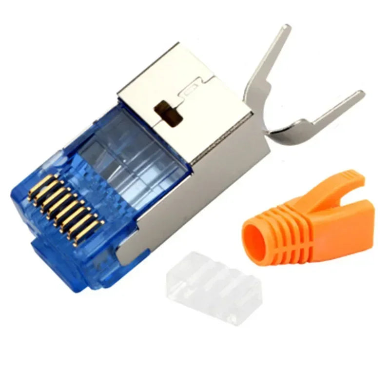 RJ45 CAT7 Ethernet connector, 50U 8P8C shielded Cat 7 network connector, 1.5mm wire diameter with boot