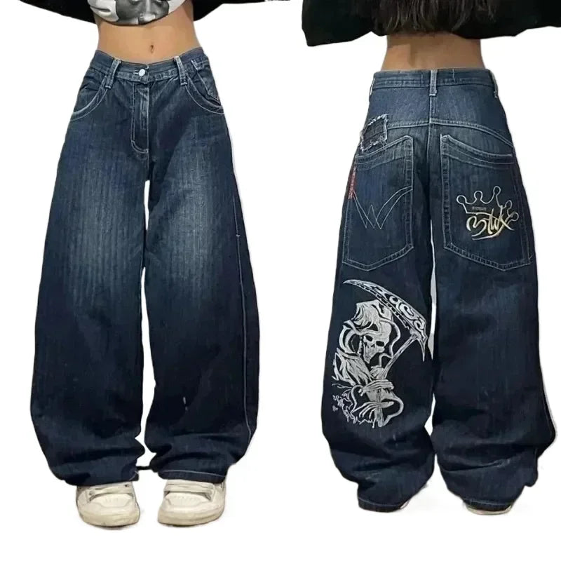 American Y2K 2025 New Baggy Wide Leg Black Oversized Jeans Women's Casual Street Joker Denim Pants Couple Jeans Vintage Streetwear