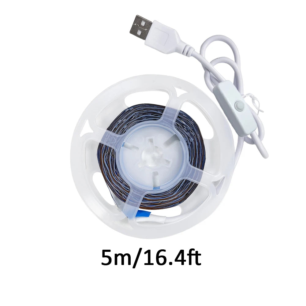 USB DC 5V 2835 LED strip light, white/warm white, with on/off switch, for bedroom, mirror, wardrobe, cabinet, TV