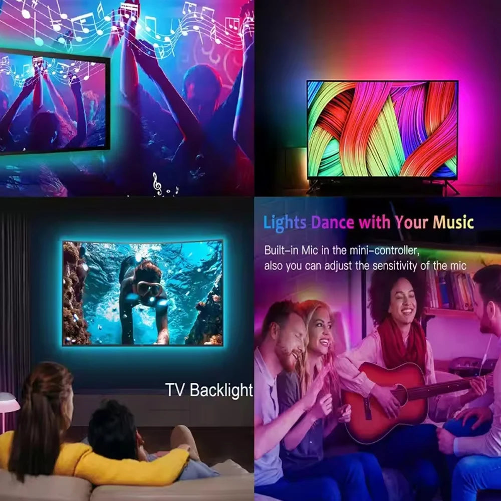 Bande Lumineuse LED RVB avec Contrôle Bluetooth, USB 5V, Rétro-Éclairage TV, Décoration de ix, Mariage
